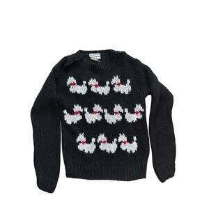Vintage 80s Scottie Dog Sweater Black White Red Hand Knit Wool Women’s Medium